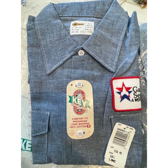 NEW KEY WORK DENIM SHIRTS blue gas service neck, 16 1/2 length 35 NWT set of 2 - Picture 5 of 9